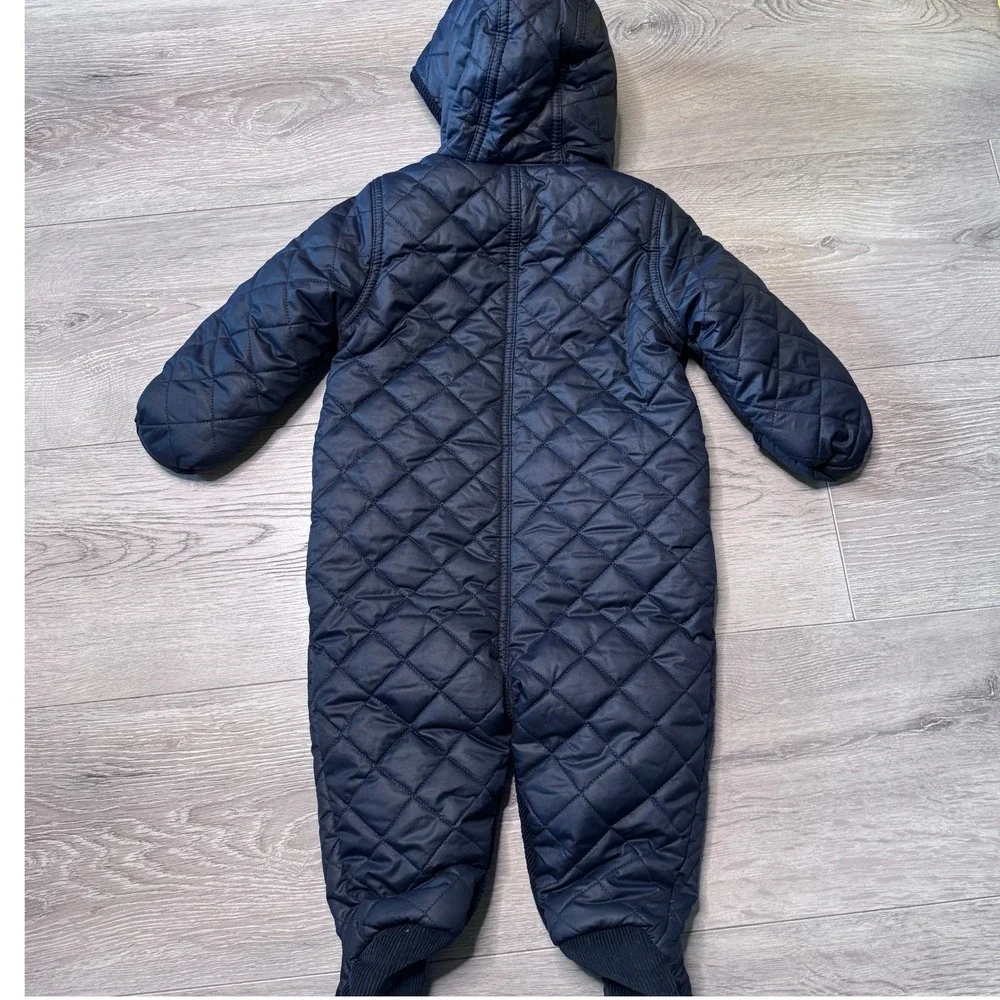 Ralph Lauren Kids Navy Blue Quilted Bunting Snowsuit Hooded Fleece Lined 6M‎